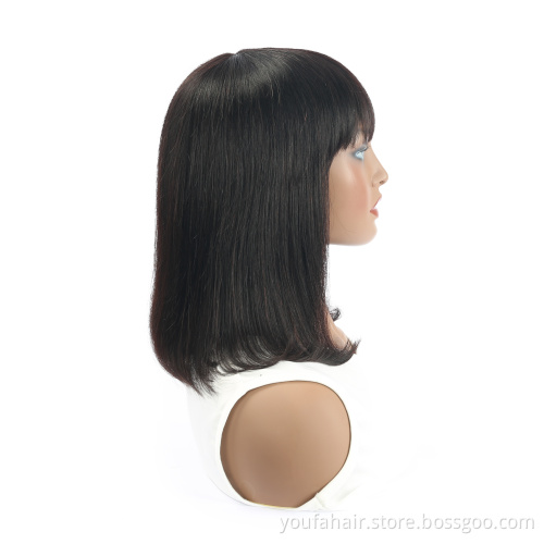 Low Price Brazilian Hair Short Bob Wigs With Fringe Bangs Non Lace Curly Pixie Cut Bob Wig Full Machine Glueless Human Hair Wigs